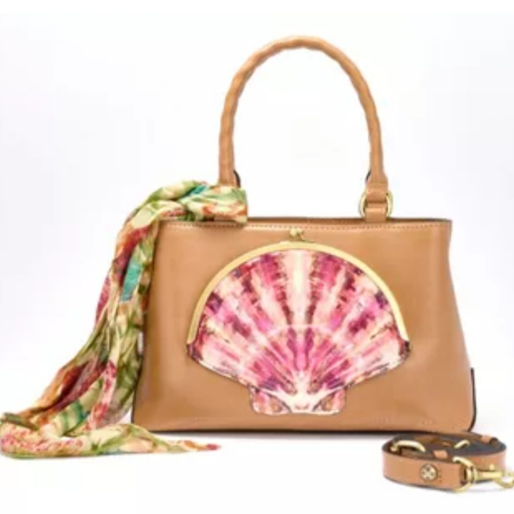 Patricia Nash Angela Satchel with Scarf - Seashell Tooled